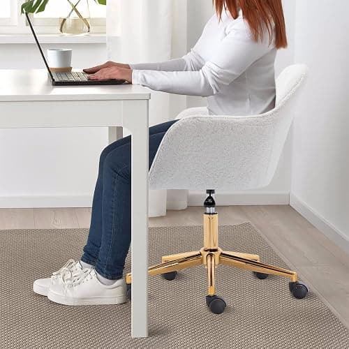 Yoluckea Furry Height Adjustable Vanity Chair, Computer Cute Office Desk Chairs, Faux Swivel Chair White Faux Four Pads thumbnail 5