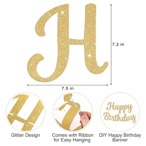 JHZMCRX Glitter Happy Birthday Banner Sign Birthday Garland Wall Door Banners Flag for Women Men Boys Girls Party Backdrop Decorations Gold thumbnail 3
