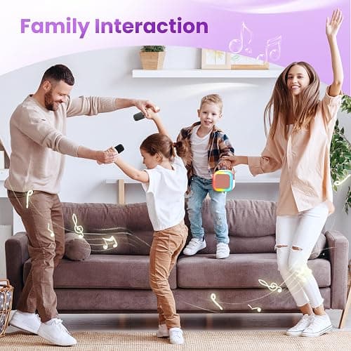 Mini Karaoke Machine for Kids Adults, 2026 TOP Birthday Gifts for Girls 3,4,5,6,7,8+Year Old Toddler Toys, Portable Bluetooth Speaker with 2 Wireless Karaoke Microphones Player Easter Gifts(Rose Gold) thumbnail 9