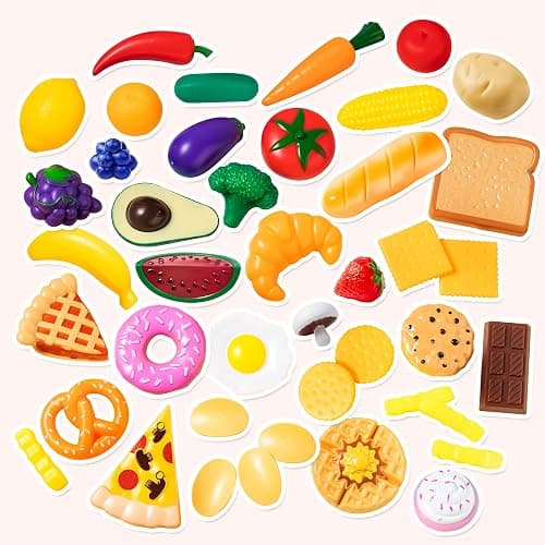 JOYIN 50 pezzi di giocattoli alimentari cibo giocattoli accessori cucina gioco educativo di ruolo con frutta pane verdura per bambini thumbnail 3