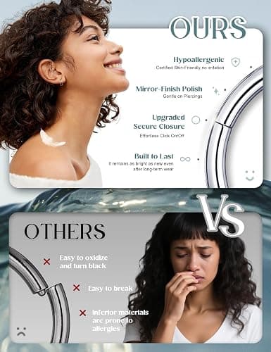MILACOLATO G23 Titanium Nose Rings Hoops 16G 18G 20G Septum Rings Hinged Clicker Opal CZ Double Hoop Nose Ring Cartilage Conch Rook Daith Helix Nostril Piercing Jewelry for Women Men thumbnail 3