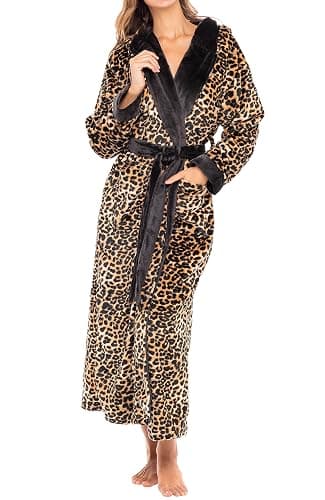 Alexander Del Rossa Plush Fleece Robe for Women, Long Hooded Bathrobe with Hood, Plus Size - Image 1