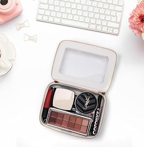 Aveniee Clear Makeup Bag Organizer, Travel Cosmetic Case Skincare Toiletry Bag for Women, Portable Make Up Pouch Car Organizer Bag with Zippers for Essentials(White) - Off-White - Medium Classic thumbnail 6