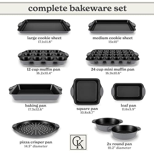 Country Kitchen Nonstick Stackable Bakeware Set - Heavy Duty, Durable, Easy Release Baking Set, Grey, 10 Pcs thumbnail 3