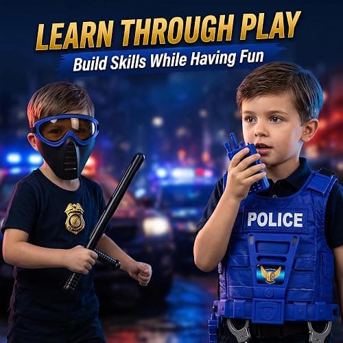 Ultimate All-in-One Kids Police Role Play Toy Kit - 15-Piece Policeman Pretend Play Set for Kids - SWAT Accessories for Dress Up Costumes - Badge, Shield, Vest, Handcuffs Included thumbnail 2