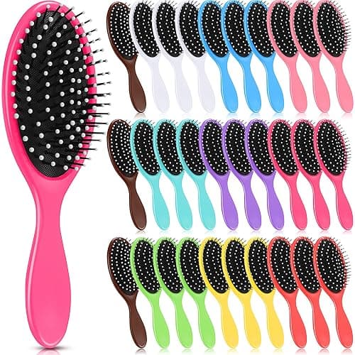 Suclain 30 Pieces Wet Hair Brushes for Women Travel Detangling Brush Soft Bristles with Cushion Base Drying Detangler Small Hair Brushes for Women, 10 Colors - Image 1