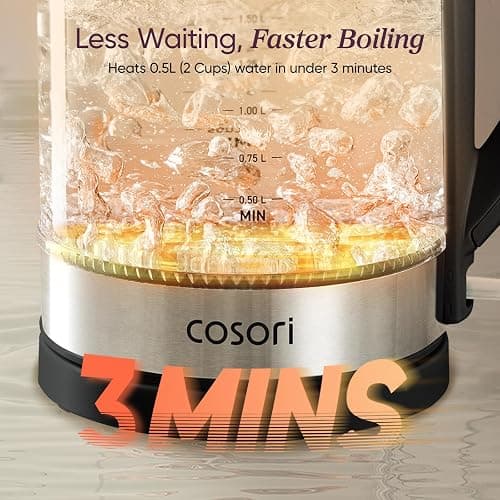 Cosori Electric Kettle, No Plastic Contact With Water, Wide Mouth For Easy Cleaning, Auto Shut Off, 1.7L Tea Kettle & Hot Water Boiler, Water Heater & Teapot, Borosilicate Glass, Black, 1500W thumbnail 3