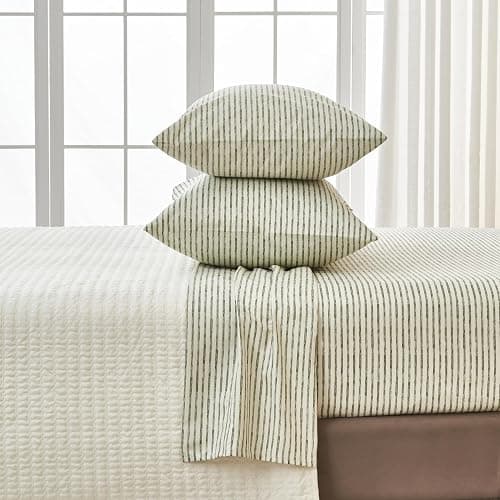 Great Bay Home 4-Piece Queen Size Stripe Microfiber Sheet Set - Ultra-Soft, Brushed Bedding Sheets & Pillowcases - Wrinkle Free, Comfortable, All-Season Bed Sheets (Seafoam) thumbnail 3