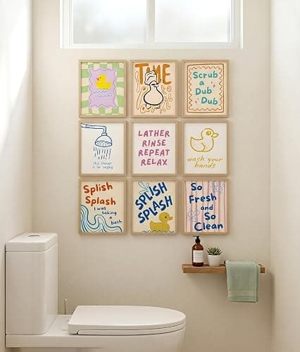 JBZDD 9 Pcs Funny Kids Bathroom Wall Art Prints, Retro Preppy Rubber Duck Canvas Poster Wall Decor, Colorful Whimsical Duck Decorations for Kids Nursery Toddler Washroom Toilet, 8x10 Inch Unframed thumbnail 8