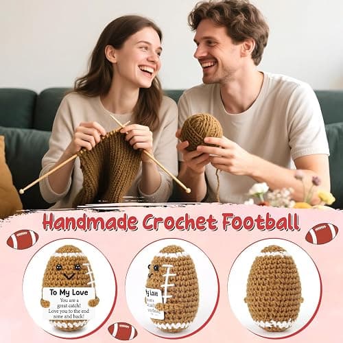 Birthday Gifts for Him Her Boyfriend Girlfriend, To My Love Christmas Handmade Emotional Crochet Football, Small Cute Anniversary Present for Him, Mini Romantic I Love You Gift for Husband Wife Couple thumbnail 3