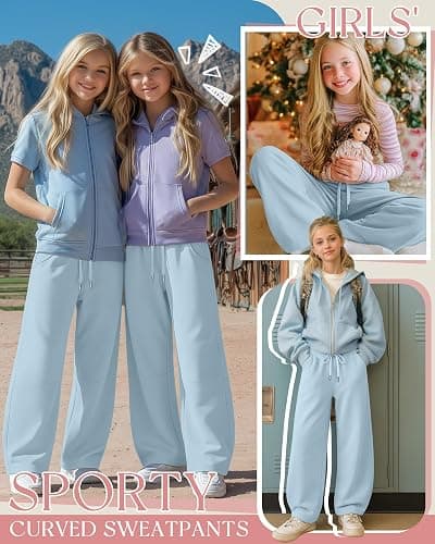LessonZoo Girls Sweatpants 5-16y Baggy Barrel Pants Teen Wide Leg Open Bottom Casual Drawstring Soft Sweat Pants with Pockets thumbnail 2
