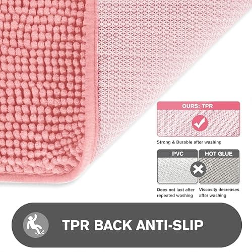 PureSwan Small Bathroom Rug 12"x18" – Washable and Absorbent Bath Mat, Non Slip, Thick Soft Chenille Bath Rugs for Bathroom, Shower, Sink, Dog mat(Pink) thumbnail 5