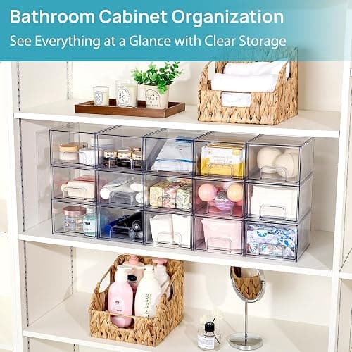 Vtopmart 4 Pack Clear Makeup Organiser, Acrylic Small Stackable Storage Drawers, Plastic Storage Box For Vanity, Bathroom, Under Sink, Kitchen Cupboard, Pantry, Home Organization | Plastic, Suitable for Bathroom, Kitchen and Under Sink for Cosmetics and Snacks, with Non-Slip Mat thumbnail 4