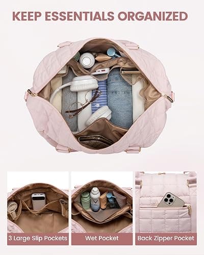 LOVEVOOK Large Duffle Bag for Travel, Puffer Weekend Bags for Women Travel Tote, Carry on Duffel Bag for Airplanes, 18 Inch Personal Item Bag Gym Bag Women, Pink thumbnail 5