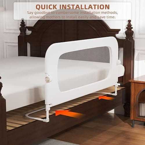 FigTime Bed Rail for Toddlers, Baby Bed Rail Guard for Kids, Toddler Bed Rails with Reinforced Anchor Fit, Height Adjustable & Foldable Bed Rail Guard for Twin, Full, Queen & King Beds (White, 48IN) thumbnail 5