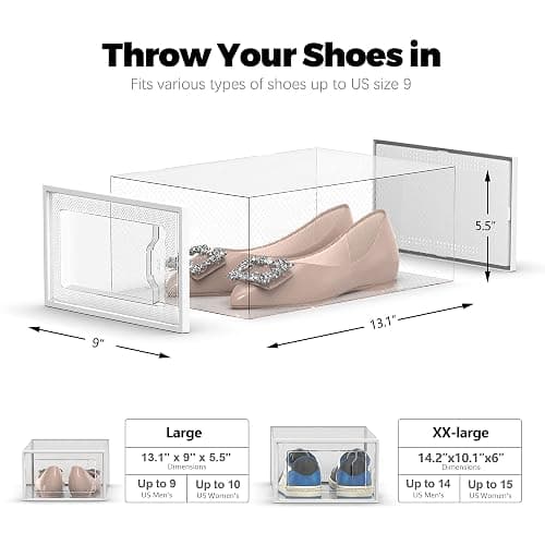 SEE SPRING 12 Pack Shoe Storage Box, Clear Plastic Stackable Shoe Organizer for Closet, Space Saving Foldable Shoe Rack Sneaker Container Bin Holder thumbnail 3