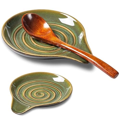 Large Spoon Rest for Stove Top, 6" Ceramic Spoon Holder for Kitchen Countertop, Coffee Spoon Rest, Cooking Spatula Holder for Spoons, Ladles or Tongs, Gift Green（No spoon included） - 6 Inches - 1 Piece Dark Green