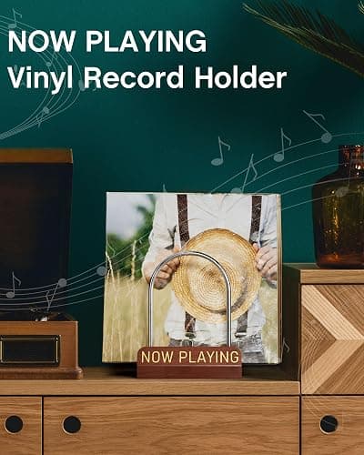 BS-VOG Now Playing Vinyl Record Stand, 50 LP Vinyl Record Storage with Non-slip Grooves, Wood Now Spinning Vinyl Record Holder for Albums Magazine Rack Magazine Organizer Record Display, Gift Package thumbnail 7