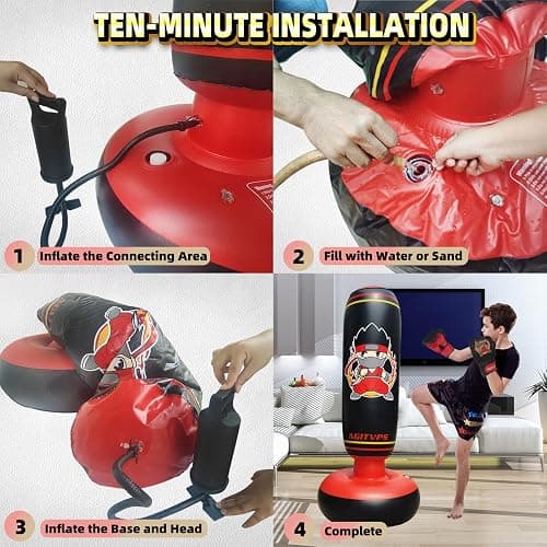 Inflatable Punching Bag Set, 66" Punching Bag for Boys & Girls Aged 8-12 with Kids Boxing Gloves, Super Air Pump | Suitable for Children's Daily Exercise, Happy Family Time thumbnail 5