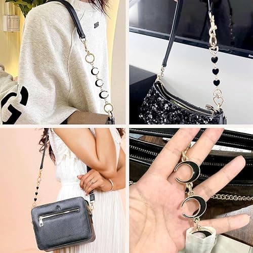 2 Pcs Bag Extender Chain, Purse Strap Extender for Handbag, Purse Extender Chain, Bag Extension Chain Extender for Purse Handbags, Shoulder Bag Strap Extender, Black Heart & Moon thumbnail 6