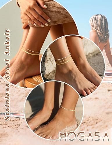 MOGASA 3-Teiliges Fußkettchen für Damen Set | Elegante Verstellbare Fussketten für Frauen | Edelstahl Fußkette Gold & Silber | Hypoallergen & Wasserdicht | Ideal als Geschenk thumbnail 3