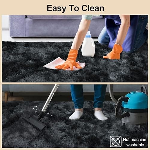 Mugorn Area Rugs 9x12 Living Room, Large Fluffy Rugs for Bedroom, Soft Carpet Shag Kids Room Rug, Non-Slip Fuzzy Rugs Indoor (Black Grey Tie-Dyed, 9ft x 12ft) thumbnail 6