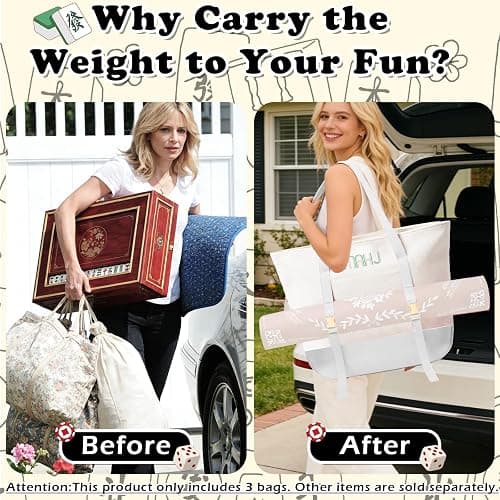 Mykng Nzw 3Pcs Canvas Mahjong Tile Bag Set for Tiles and Racks, Beige | Canvas Tote Bag with Mat Holder Accessories Organizer,Portable Mahjong Case Drawstring Protective Sleeve for Rack Pushers thumbnail 5