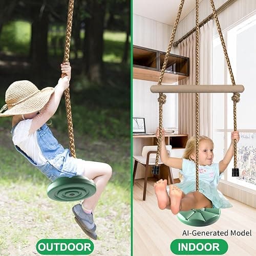 KINSPORY Disc Swing for Kids, Swing Set Accessories, 7FT Height Adjustable Gym Monkey Bars, Hanging Tree Seat for Backyard, Outdoor Play Equipment - Green thumbnail 6