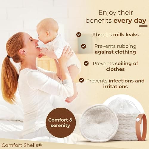 Comfort Shells® Reusable Nursing Pads – 14 Pack Ultra Soft Breast Pads + Laundry Bag + Nursing Clip Bracelet – Washable, Hypoallergenic – Absorbs Breast Milk Leaks thumbnail 3