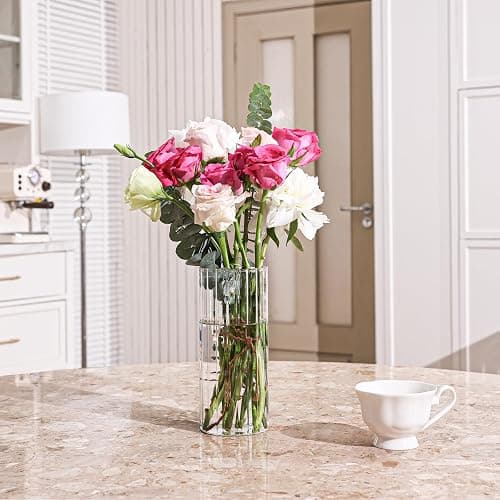 ComSaf Glass Cylinder Vases, Bud Vase for Centerpieces, 8 Inch Tall Ribbed Vase Hurricane Floating Candle Holder, Decorative Flower Vases for Wedding Reception, Home Decor, Housewarming Gift (Clear) thumbnail 8