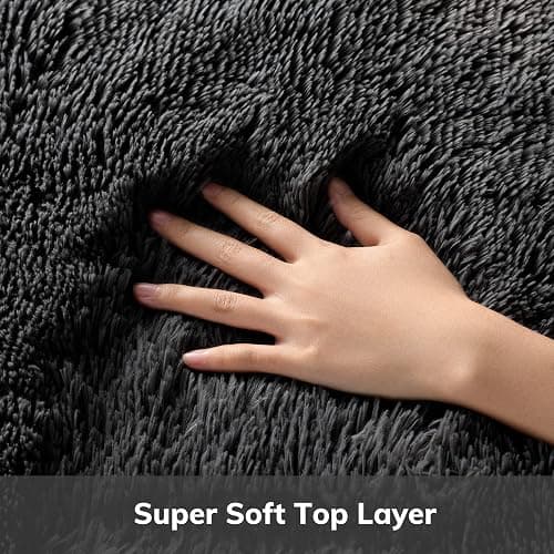 Ophanie Black Area Rugs for Bedroom Living Room, 4x6 Fluffy Fuzzy Shag Shaggy Carpet Soft Plush Furry Bedside Rug, Indoor Floor Rug for Kids Girls Boys Home Decor Aesthetic, Dorm Nursery thumbnail 2