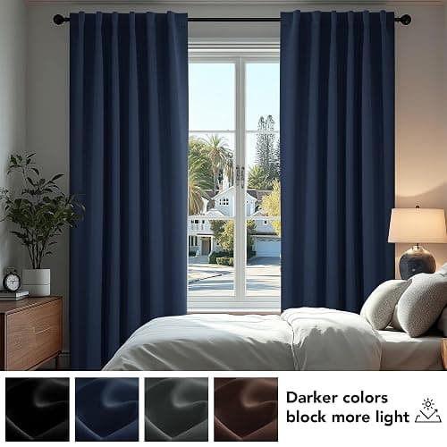 Deconovo Blackout Curtains, Thermal Insulated, W70 x L108 2 Panels, Back Tab, Machine Washable, Room-Darkening Drapes for Bedroom/Living Room Navy Blue thumbnail 5
