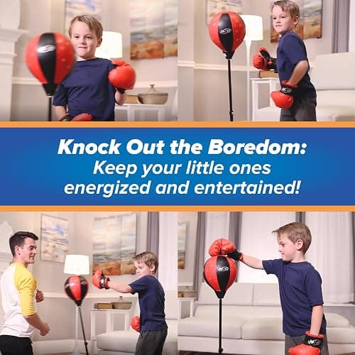 NSG Punching Bag for Kids & Boxing Gloves Set - Adjustable Freestanding Speed Bag with Spring-Loaded Stand, Junior Boxing Gloves & Hand Pump - Portable, Easy Assembly for Boys, Teens, Toddlers Ages 4+ thumbnail 7