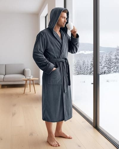 NY Threads Mens Robe with Hood, Luxury Plush Fleece Hooded Mens Bathrobe, Spa Bath Robe for Men thumbnail 5