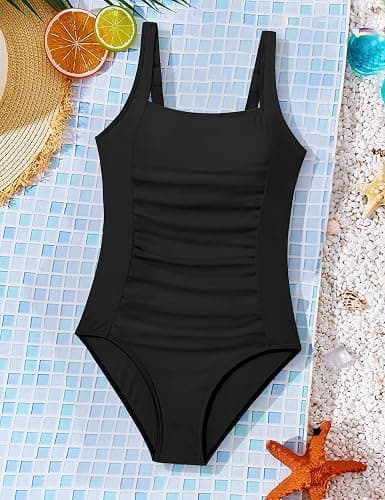 BAVEDER Girls Swimsuit One Piece Swimsuits Solid Ruched Bathing Suit for Girls Full Coverage Modest Padded Swimwear 9-16y thumbnail 7