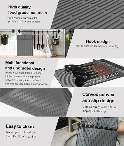 Silicone Griddle Tools Mat for Blackstone - Large Silicone Spatula Mat with Drip Pad - Griddle Mats BBQ Grill Accessories - Side Shelf Mats Grill Pad for Blackstone Griddles Accessories (Gray) thumbnail 5