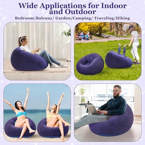 Realspring Inflatable Bean Bag Chairs Outdoor Blow up Camping Chairs Inflatable Lazy Sofa Folding Portable Bean Bag Loungers Couch for Movie Night(Blue,6 Pcs) thumbnail 3
