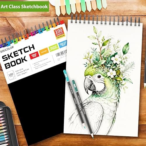 Soucolor 9" x 12" Sketch Book, 100 Sheets Top Spiral Bound Sketchbook with Acid-Free 68lb/100gsm Thick Drawing Paper, Art Sketch Pad for Kids, Adults & Artist, Professional Art Supplies for Beginners thumbnail 8
