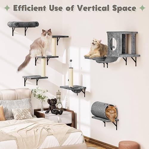 NUNU LAB Wall Mounted Cat Wall Shelves, 14-in-1 Cat Wall Climber with Bridge, Tunnel, House, Scratcher, Steps, Indoor Space-Saving Furniture for Kittens Play, Gray thumbnail 3
