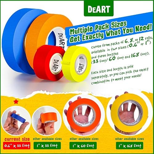 Colored Masking Tape Painters Tape 12 or 8 Pack 1 inch or 0.6 Inches Kids Arts Craft Supplies Coding Whiteboard Dry Erase Board Tape Thin Paper Tape Paint Tape No Residue Easy Removal DIY Crafts Arts thumbnail 3
