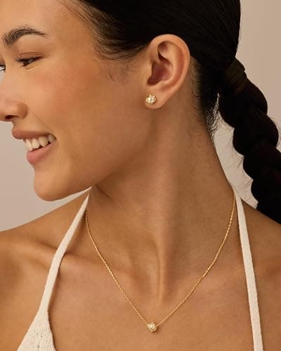 PAVOI 14K Gold Plated Round Shell Pearl Jewelry Set for Women - Gold Pearl Necklace and Earring Set with Pendant Necklace and Caged Stud Earrings Pack thumbnail 2