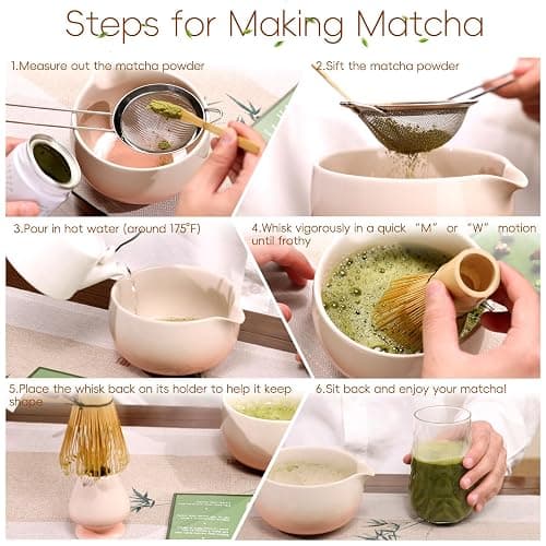HUSHHAVN Matcha Whisk Set, Ceramic Matcha Set Includes Bowl & Holder, Bamboo Whisk (Chasen), Scoop, Spoon and Sifter, 6PCS Matcha Kit Covers Everything Needed for Making Matcha (Pink) thumbnail 6