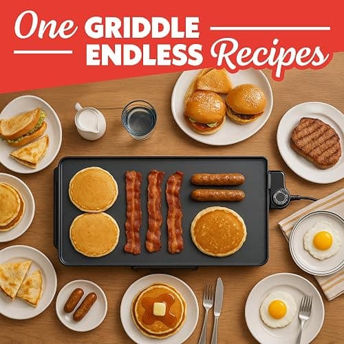 Gourmia 22-Inch XL Electric Griddle Pan - Nonstick Extra Large Ceramic Surface for Breakfast, Pancakes - Non-Toxic Flat Top Cooker - Countertop Kitchen Appliances for Tabletop Indoor Cooking thumbnail 3