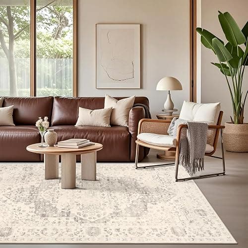 nesrt Boho Washable Area Rugs 5x7 Non Slip, Vintage Living Room Rugs, Ivory | Classic Large Thin Printed Soft Bedroom Nursery Floor Carpet for Farmhouse Dining Room Playroom Study Home Office thumbnail 6