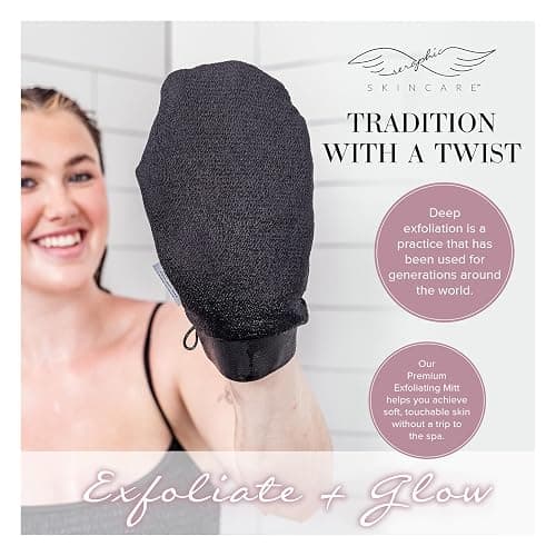 Seraphic Skincare (Original) Premium Exfoliating Mitt for Body (2pc) – 100% Vegan Viscose Traditional Body Scrub Glove Kessa Korean Washcloth – Body Exfoliator for Self-Tan Removal & Keratosis Pilaris thumbnail 7