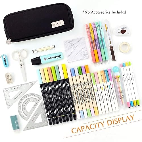 CICIMELON Large Capacity Pencil Case 3 Compartment Pouch Pen Bag for School Teen Girl Boy Men Women (Black) thumbnail 5