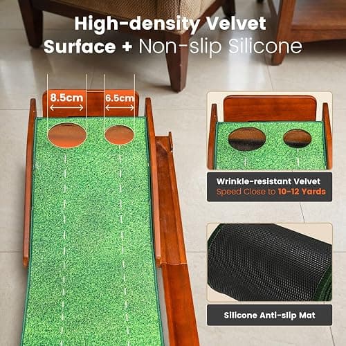 Putting Green Indoor with Three-Level Adjustable Incline, Auto Ball Return - Easy to Fold Solid Wood Base, Golf Training Aid for Home, Office, Backyard - Golf Putting Mat for Men thumbnail 3