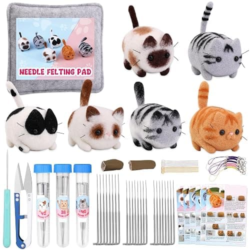 UOOU Needle Felting Beginners Kit with Box,Needles Felting Supplies with 24Pcs Felting Needles,Felting Pad,Wool Roving,DIY Needle Felting Cat Dolls - Image 1
