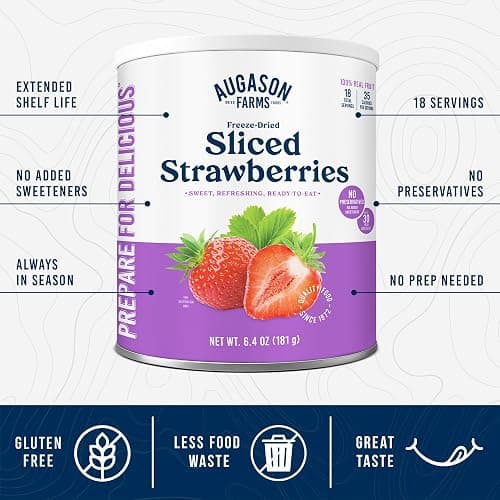 Augason Farms Freeze Dried Sliced Strawberries Can - Gluten Free Snack for Baking, Smoothies, and Emergency Storage - Healthy Individual Fruit Snacks – 6.5 Ounces (18 Servings) thumbnail 5