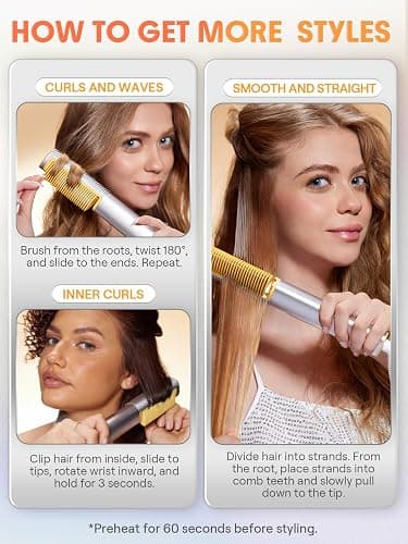 SHEGLAM Straightener Brush 3D Ionic Hair Straightening Brush with 24K Gold Heated Comb, Anti-Scald Design, 60s Fast Heat-Up, Auto-Off, Frizz Control, Sleek & Smooth Styling thumbnail 2